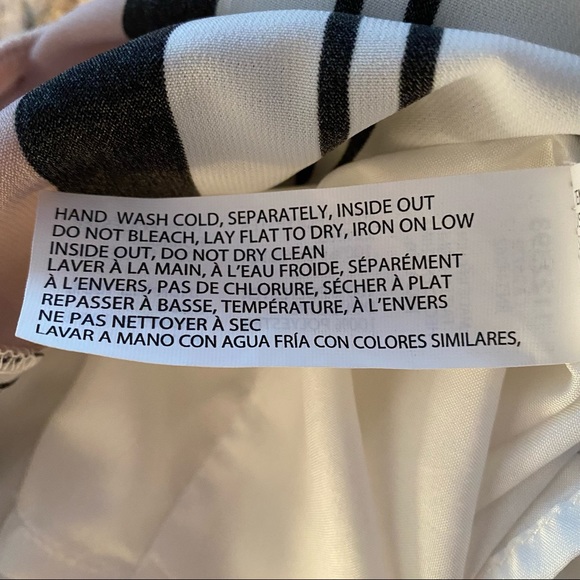 DEX Pink striped dress. Off the shoulder. Elastic waist with accent belt. - Picture 9 of 12